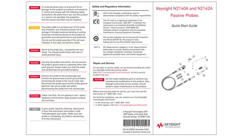 N2140A and N2142A Passive Probes Quick Start Guide